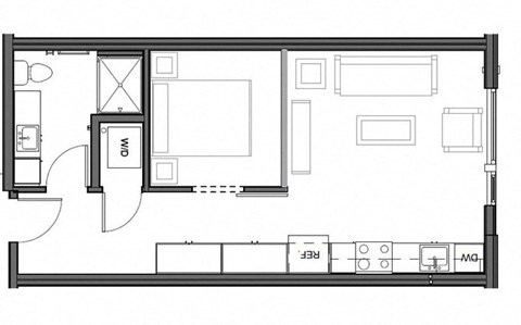 Floor plan for studio, 1 bath, 540 sqft